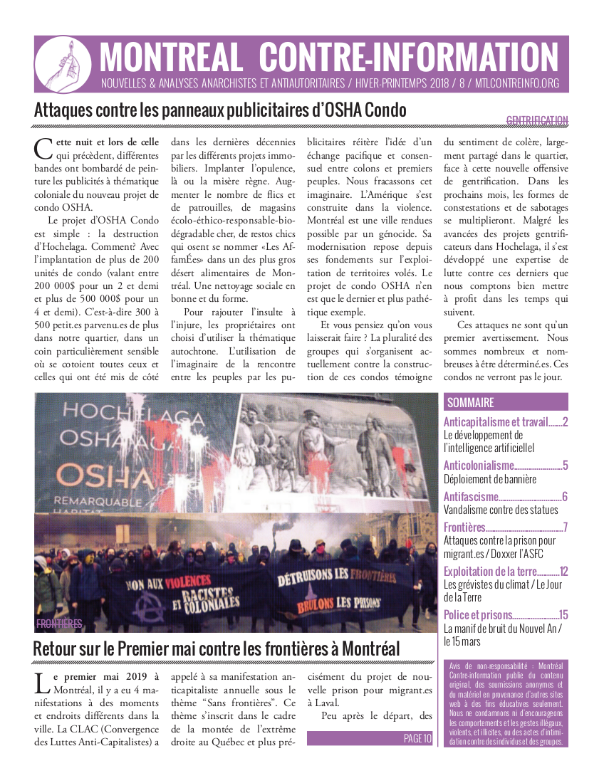 Montreal Counter-Info #8 (Winter-Early Spring 2019)