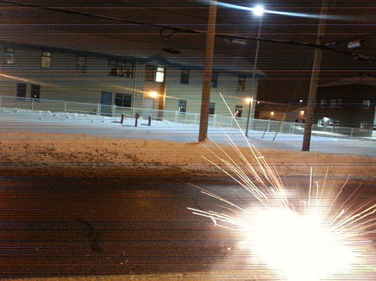 Fireworks outside of prisons in Laval