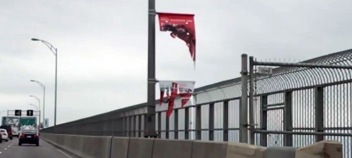 Canada 150 banners destroyed on Mercier Bridge