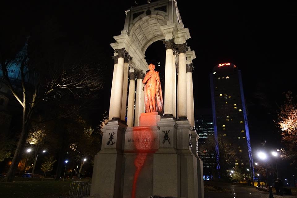 Colonial and Racist John A. Macdonald Monument defaced