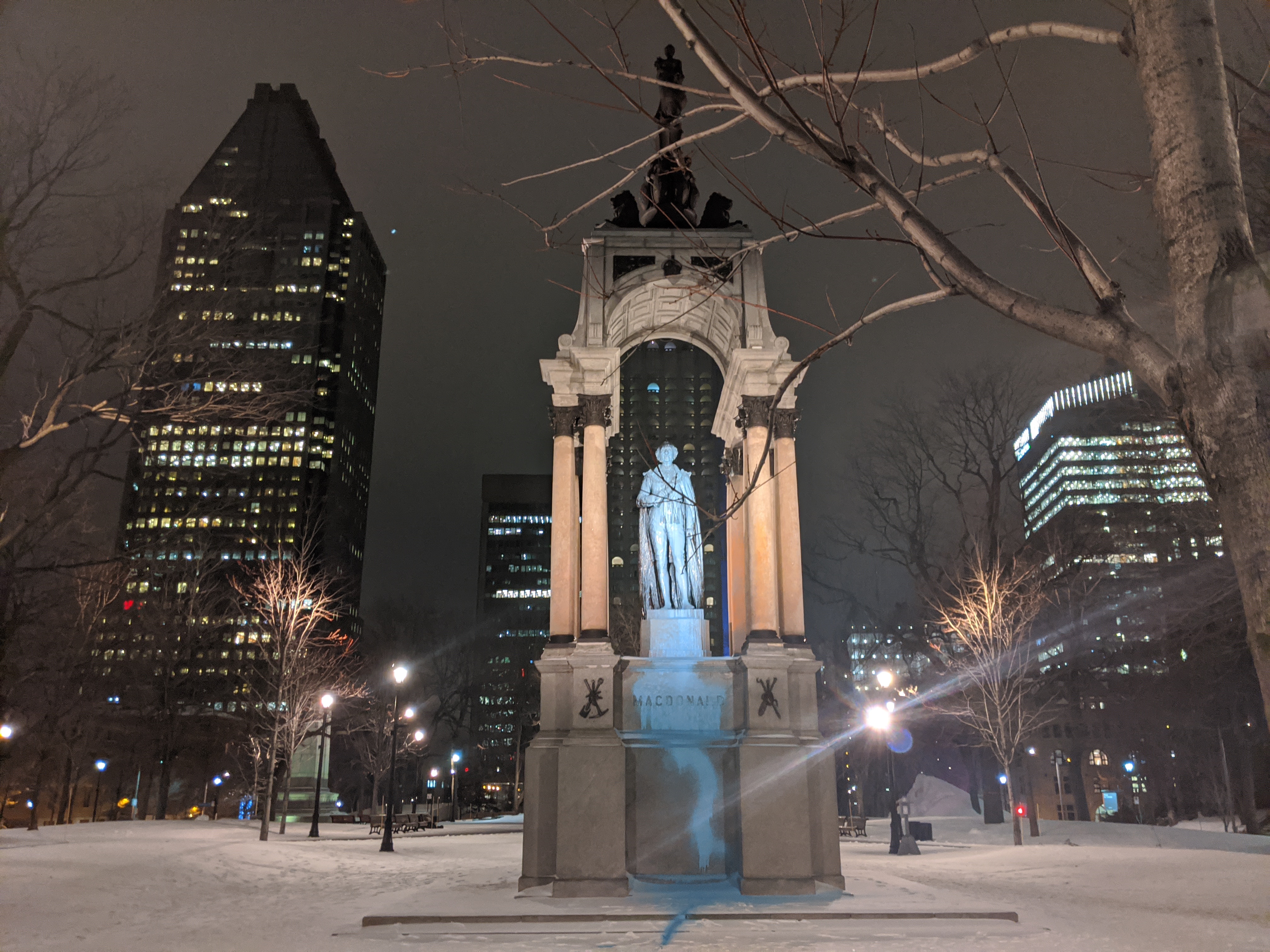 Montreal Macdonald Monument vandalized with paint, in solidarity with anti-pipeline Indigenous Land Defenders