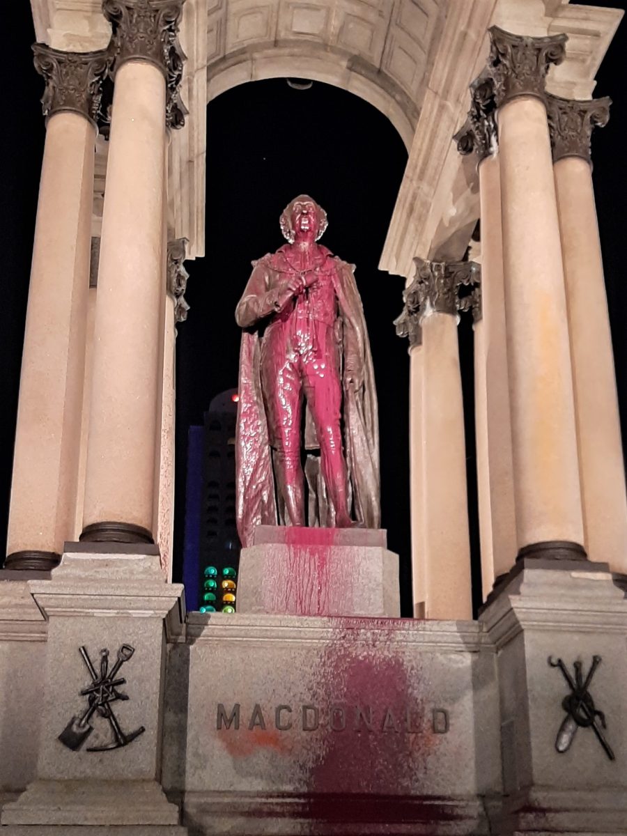 Racist John A. Macdonald Monument vandalized with paint