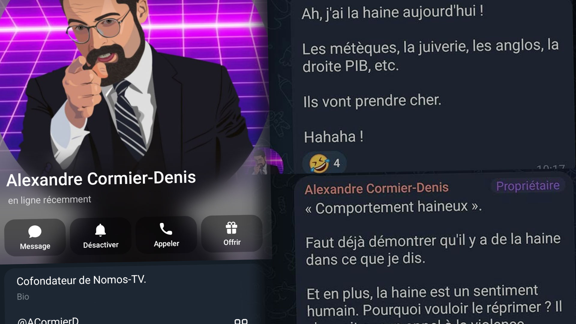 Nomos-TV’s Private Chat Room: A Look Inside Alexandre Cormier-Denis and His Acolytes’ Racist Safe Space